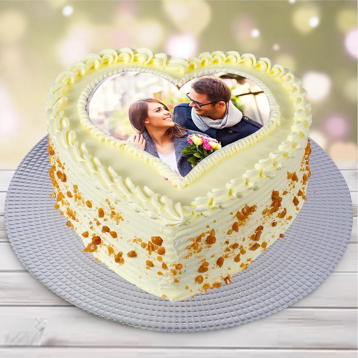 Heart Shaped Butterscotch Photo Cake - 1/2 KG